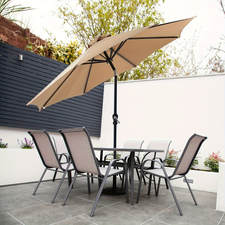 9 FT Outdoor Umbrella, Outdoor Furniture, Patio Table Umbrella With Push Button Tilt And Crank, Pool Beach Yard Umbrella For Commercial & Residential With 8 Sturdy Ribs