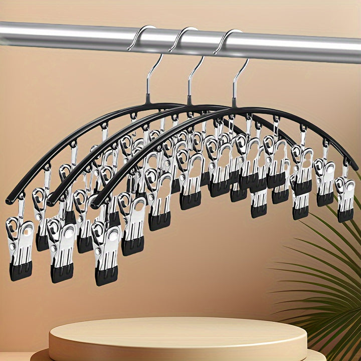 [1pc Curved Hanger for Yoga Pants] 1pc Space-Saving Curved Hanger for Yoga Pants and Leggings - Closet Organizer with 10 Clothespins and Rubber Coating for Dorm and Bedroom Wardrobe Storage