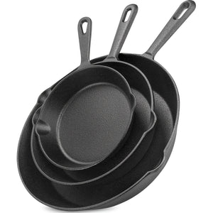Premium 3 Pcs Cast Iron Skillet Set - Non-Stick Skillet with Drip Spout, Perfect for Holiday Cooking, RV Use, And Campfire Meals
