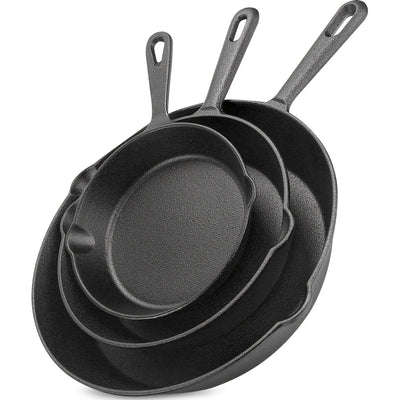 Premium 3pcs Cast Iron Skillet Set - Non-Stick Skillet with Drip Spout, Perfect for Holiday Cooking, RV Use, And Campfire Meals