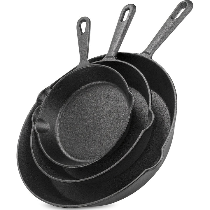 Premium 3pcs Cast Iron Skillet Set - Non-Stick Skillet with Drip Spout, Perfect for Holiday Cooking, RV Use, And Campfire Meals
