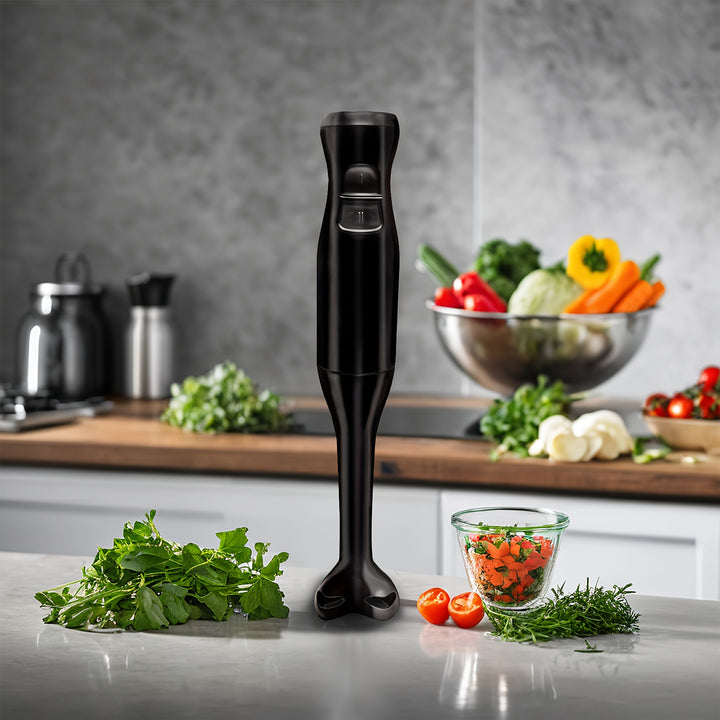 WANT Electric Handheld Blender, Black - 2-Speed Immersion Mixer & Chopper with Ice Crushing Capability, Easy One-Hand Operation, Detachable Stick for Simple Cleaning - Ideal for Smoothies, Shakes, Soups, Sauces - No Battery N