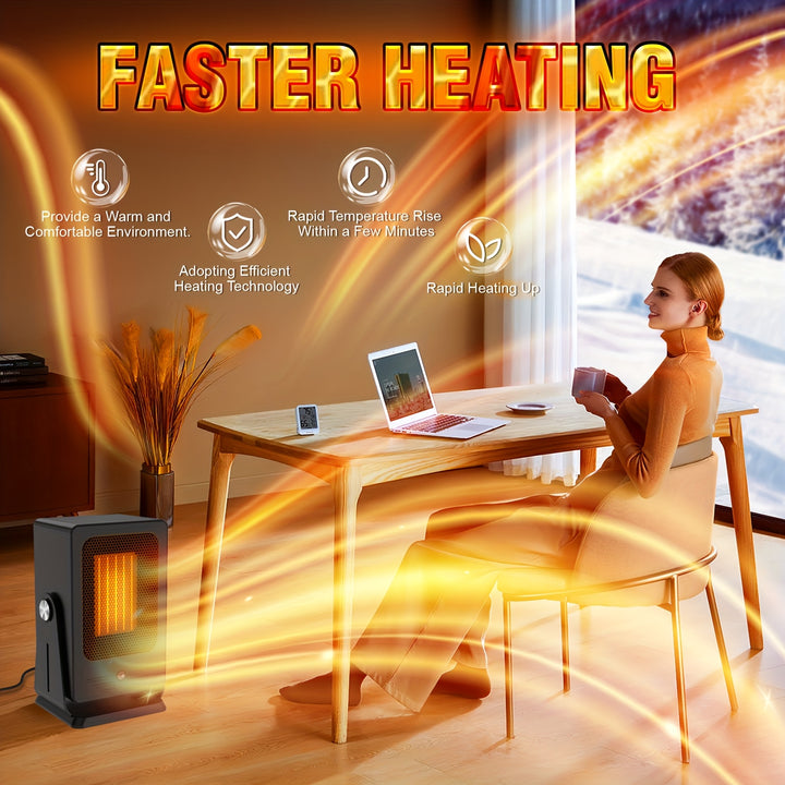 [Fast Heating] 900W Portable Electric Space Heater | 200 Sq. Ft. | Ceramic | Adjustable Thermostat, Fast Heating