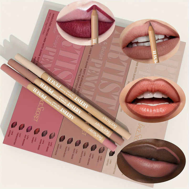 Long-lasting Waterproof Matte 6pcs Nude Lip Liner Set - Natural, Easy to Color, Non-smudge, Durable, Suitable for Daily Makeup