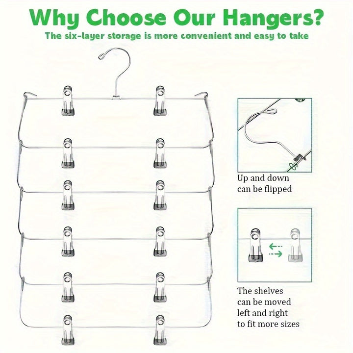 6-Tier Metal Skirt and Pant Hanger with 12 Clips, Space-Saving Closet Organizer for Shirts, Ties, Belts, Scarves, Socks, and Bras - Black, Multiitem Hanger | Vertical Hangers | Sturdy Clothes Hanger, Hangers for Clothes