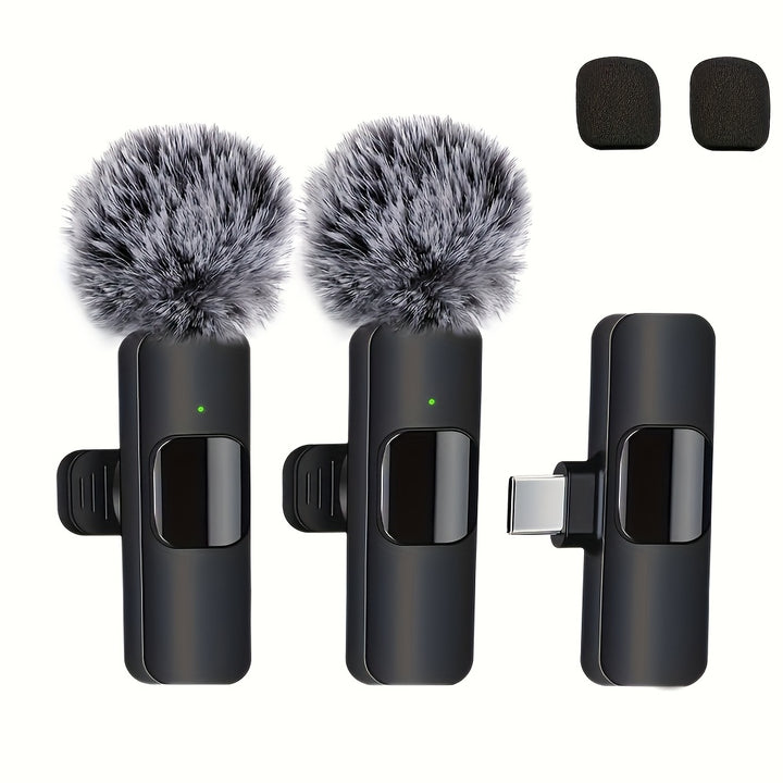 Wireless Lavalier Microphone Clip Microphone for iPhone iPad Android USB-C Cordless Clip-on Microphone, Plug And Play, Audio Video Recording Live Streaming Interviews