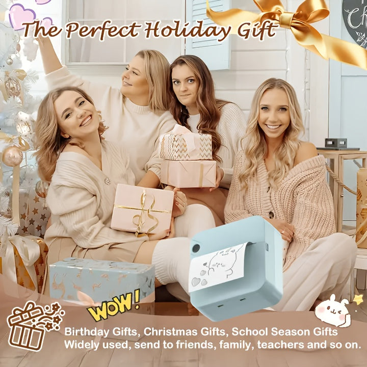 Micro Printer, Pocket Printer, Inkless Sticker Thermal Printer with 1 Roll of Thermal Paper, Wireless Portable Receipt Printer