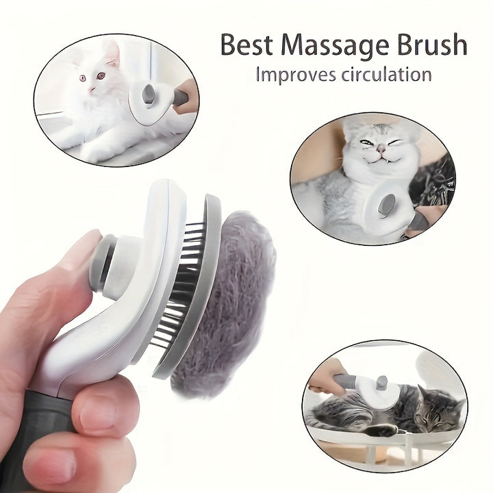 Easy-Clean Pet Hair Removal Comb for Dogs & Cats - One-Click Detangling, Automatic Floating Design, Hair Removal Comb, Easy, Automatic, Pet