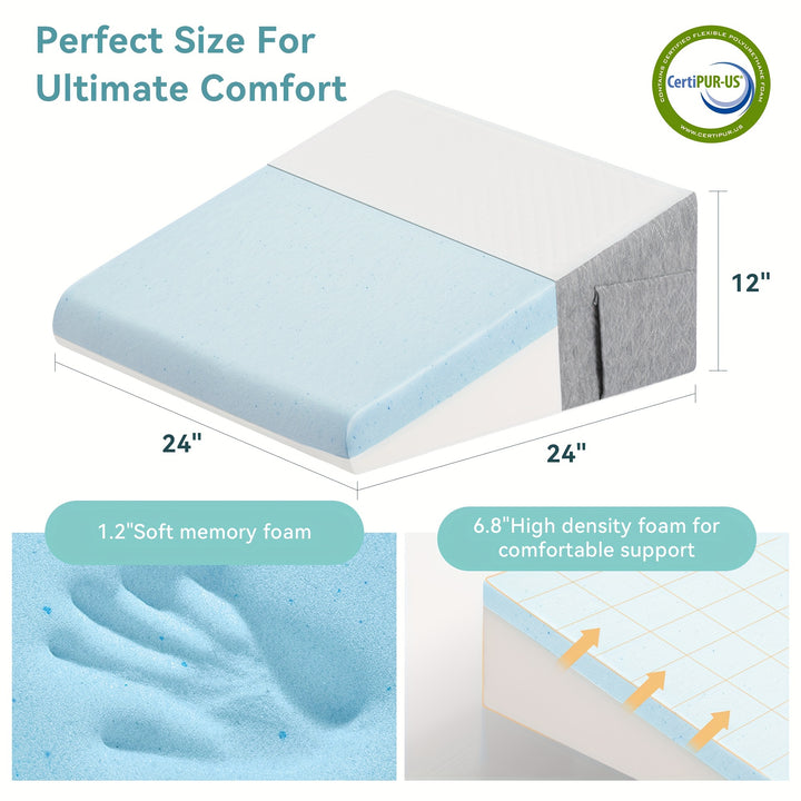 8" 10" 12" Bed Wedge Pillow For Sleeping Triangle Incline Wedge With Memory Foam Top, Elevated Leg Pillow After Surgery