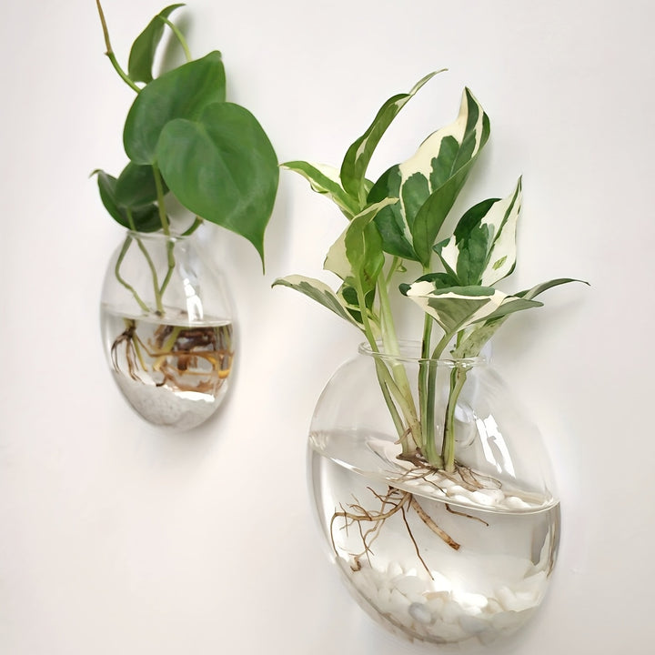 2pcs/ 4pcs/ 6pcs Wall Hanging Glass Terrariums Planter Oblate Flower Vase For Hydroponics Plants Gift, Home Office Living Room Decor