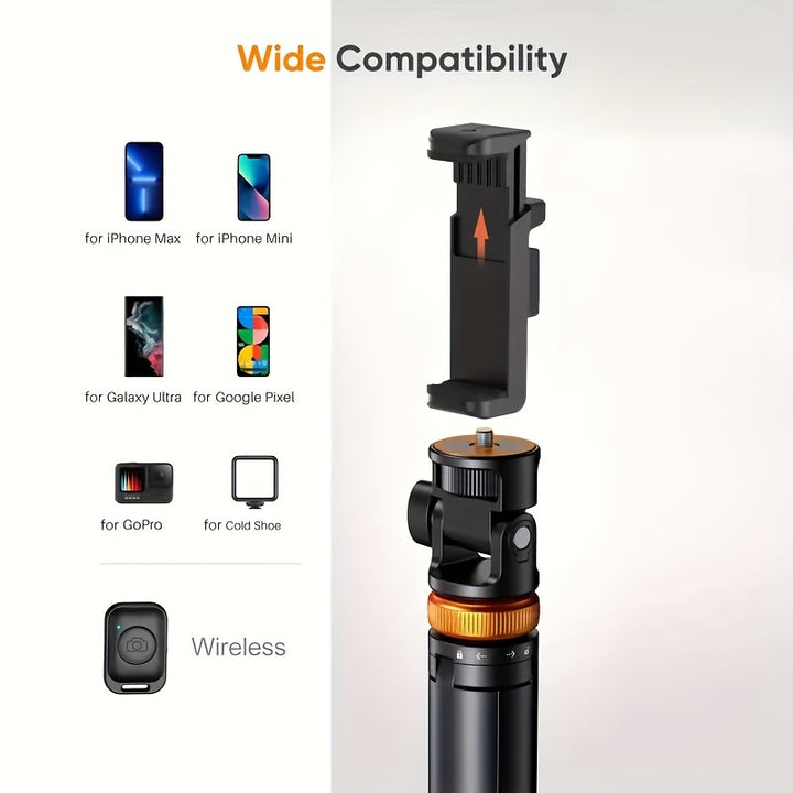 62" Upgraded Solid Phone Tripod Stand with Remote, Compatible with iPhone 15/14/13, Travel Tripod and Selfie Stick for iPhone and Android