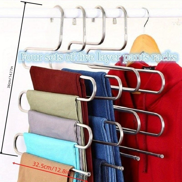 1pc Stainless Steel Multi-Layer S-Shaped Pants Hanger, Space Saving Non-Slip Closet Organizer for Trousers, Towels, Scarves