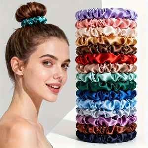 Non-Damaging Thin Scrunchies Hair Ties 19 Pcs Set for Women & - Multi-Color Mix (Blondes, Brunettes, Redheads)