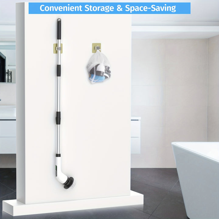 2024 Nettoyeur Électrique à Rotation, Nettoyeur Électrique Sans Fil à Vitesses Doubles Réglables Pour le Nettoyage, Nettoyeur de Douche avec Poignée Réglable et Détachable Avec 7 Têtes de Brosse Remplaçables Pour Sol, Salle de Bain, Baignoire, Carrelage