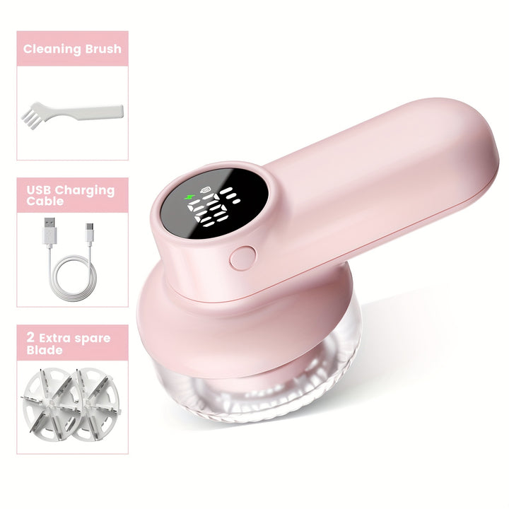 Rechargeable Electric Lint Remover Fabric Shaver - Digital Display, 6-Leaf Blades & Safety Lock, 3-Speed Defuzzer for Removing Fuzz/Pills From Clothes, Garments