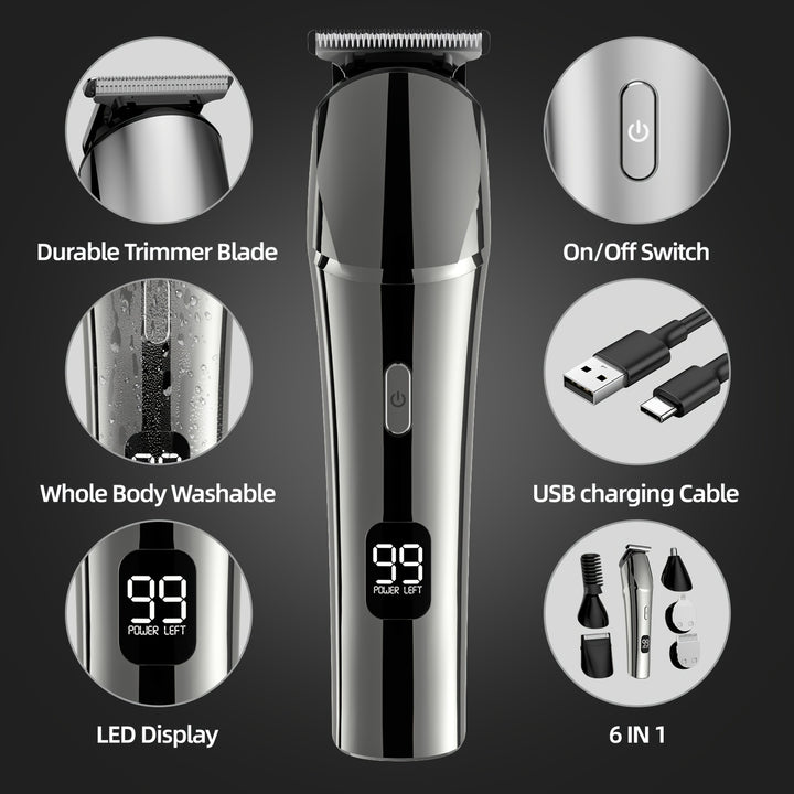 10-in-1 Men's Grooming Kit - Cordless Beard Trimmer, Hair Clippers, Body & Nose Hair Trimmer with Precision Blades, USB Rechargeable, 600mAh Lithium Battery, Includes Charging Stand - Ideal Gift for Him, Barber Accessories