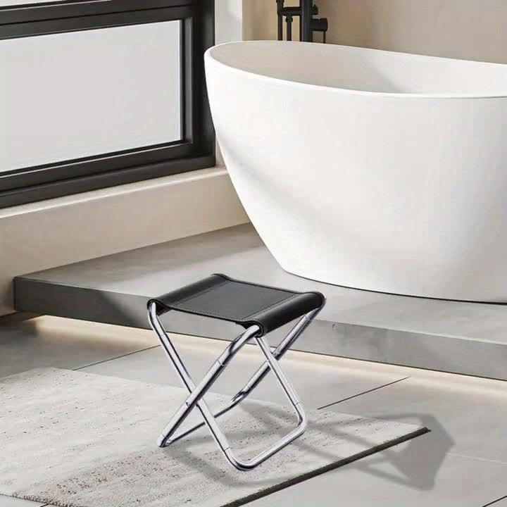 1pc Ultra Compact Folding Stool - Lightweight & Durable Aluminum Alloy Frame, Quick-Fold Design for Travel, Camping, Fishing, Beach, and Outdoor Adventures - Portable & Easy to Carry, Beach Stool | Modern Outdoor Stool | Dura