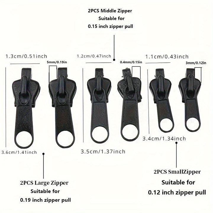 6pcs Instant Zipper Repair Kit With Universal Design & Multiple Sizes, Replacement Zipper