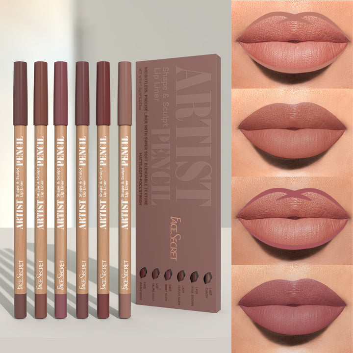 Long-lasting Waterproof Matte 6pcs Nude Lip Liner Set - Natural, Easy to Color, Non-smudge, Durable, Suitable for Daily Makeup