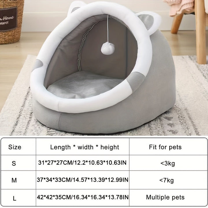 [Warm Cat Cave Bed Cozy] Cozy Cartoon Cat Cave Bed - Keep Your Kitten Warm And Snug In This Cute Pet House! Christmas Gift