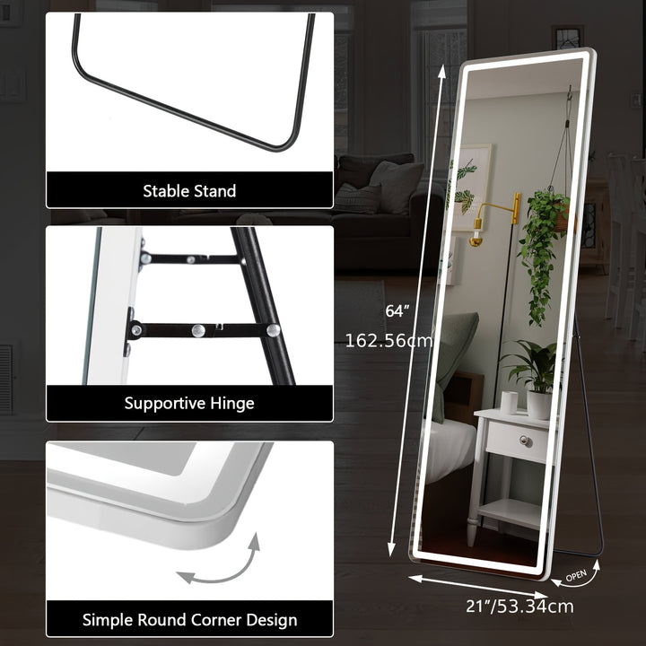 [LED Lighted] Arched Full-length Dressing Mirror - Aluminum Frame with LED Light - For Bedroom or Living Room Use