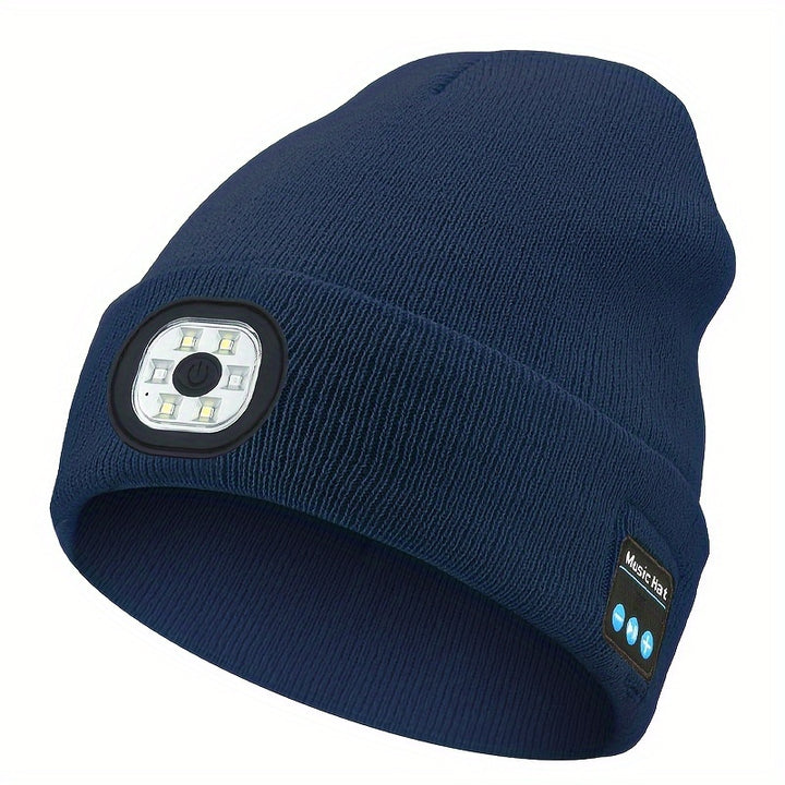 Gorro Sem Fio com Fones de Ouvido Integrados, Boné com Lanterna Recarregável por USB, para Atividades de Fitness ao Ar Livre no Inverno e Atividades Noturnas como Camping, Corrida, Esqui e Montanhismo, Presente de Natal Perfeito para Homens e Mulheres