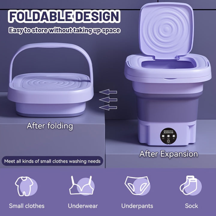 Portable Foldable 8L Mini Washing Machine - 3 Modes, Deep Cleaning, Soft Spin Dry for Business Trip, Home, RV, Washing Delicates