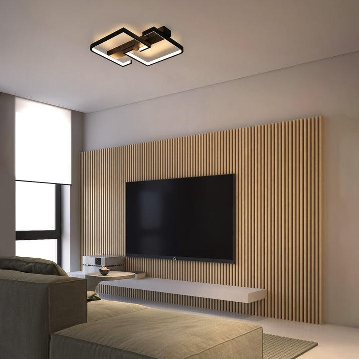 Modern LED Ceiling Light 35W, Dimmable Metal Fixture with Aluminum Shade, Remote Control Semi Flush Mount for Living Room, Bedroom, Dining, Office - 220V Room Electrical Hardwired Lighting