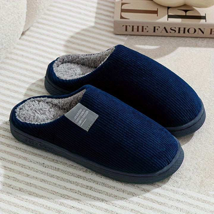 Winter Warmth, Cozy Men's Fleece-Lined Slippers - Warm, Non-Slip, Casual Indoor/Outdoor Shoes for Fall & Winter, Slippers, Warm, Vertical Stripes