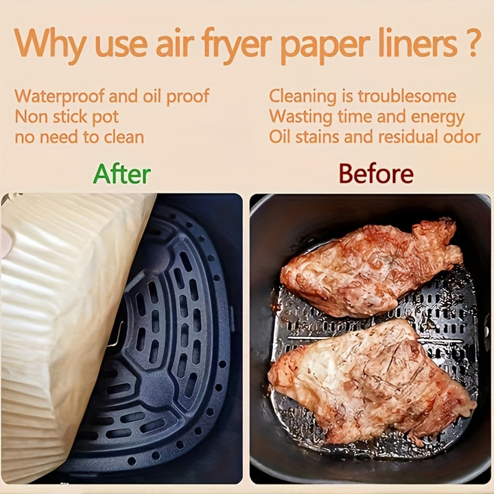 30/100 Pcs Non-Stick Air Fryer Liners - Easy Cleanup, Healthy Cooking, Single Sheets for Baking, Roasting & Microwaving - Ideal for Home & Commercial Kitchen