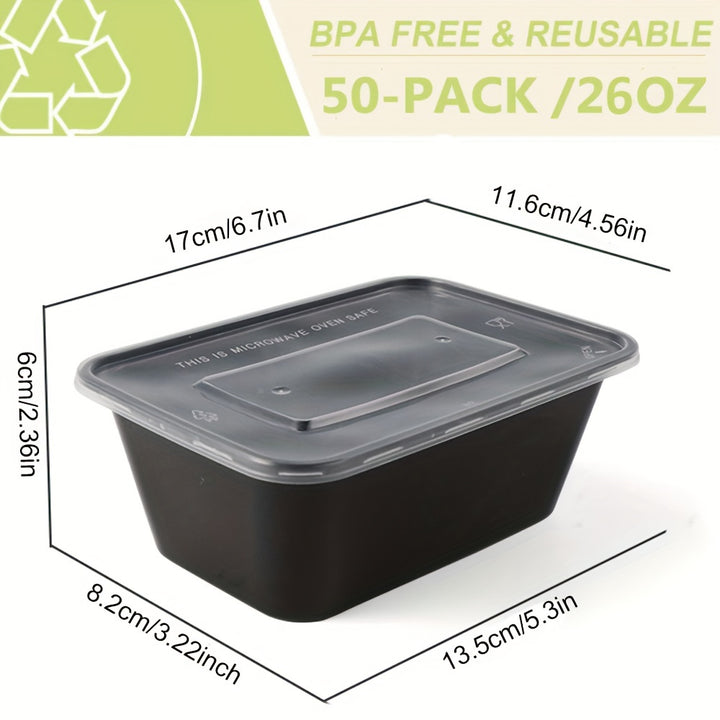 10/30/50pcs Meal Prep Containers, 26 OZ Microwavable Reusable Food Containers with Lids for Food Prepping, Disposable Lunch Boxes, BPA Free Plastic Food Boxes- Stackable, Freezer Dishwasher Healthy
