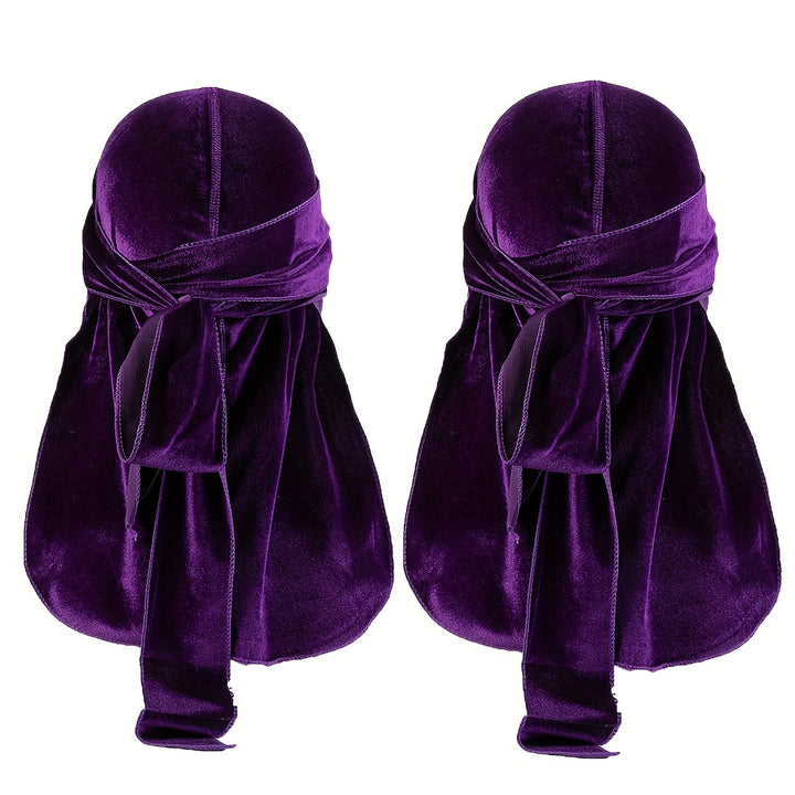 Durags en velours pour hommes - Longue queue, brillant, bonnet pour cheveux stylés