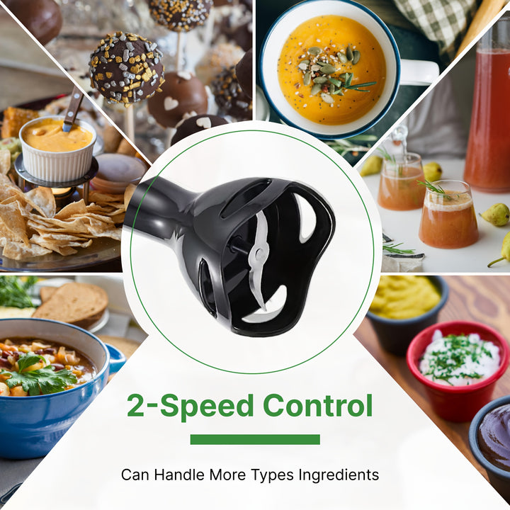 WANT Electric Handheld Blender, Black - 2-Speed Immersion Mixer & Chopper with Ice Crushing Capability, Easy One-Hand Operation, Detachable Stick for Simple Cleaning - Ideal for Smoothies, Shakes, Soups, Sauces - No Battery N