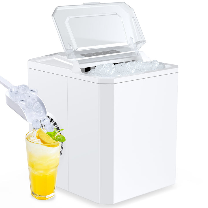 Upgraded Countertop Ice Maker with Free Ice Shovel, 9 Cubes in 6 Mins, Portable Self-Cleaning Ice Machine, 2 Sizes of Bullet Ice, Ice Scoop, Basket and Handle Included, Ice Cube Maker for Home Kitchen Party Camping