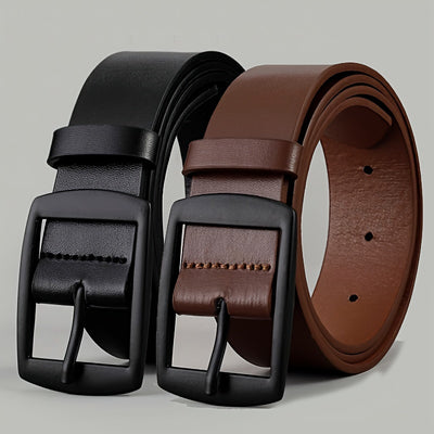 1pc Men's Fashionable PU Leather Belt, Simple And Retro Design Smooth Buckle Belt For Men Daily Life Christmas Gift