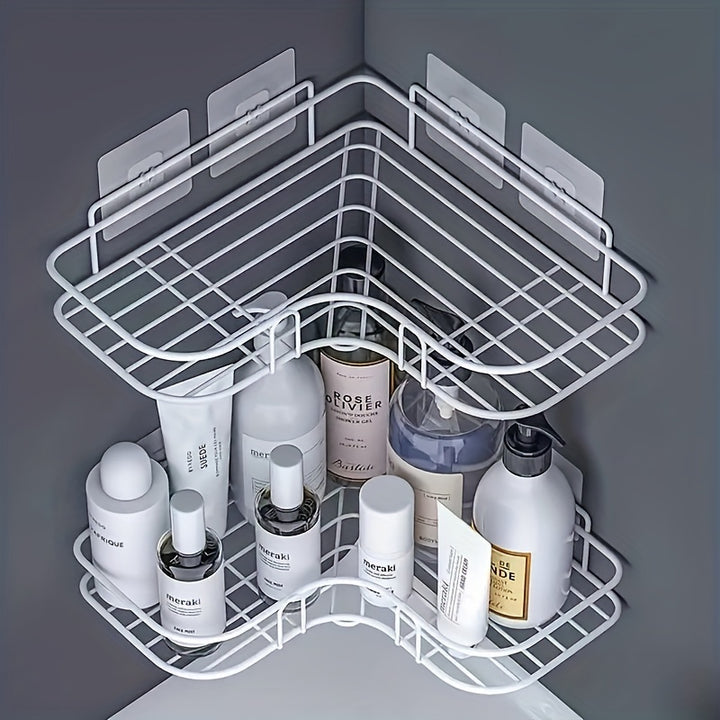 1pc/2pcs Punch Free Corner Shelf, Bathroom Rack Shelf, Bathroom Toilet Seamless Wall Mounted Tripod, Storage Rack