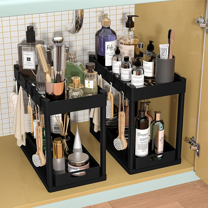 Under Sink Organizer 2 Pack, Bathroom Cabinet Organizer, 2 Tier Sliding Cabinet Basket Organizer Drawer, Multi-Purpose Bath Collection Baskets
