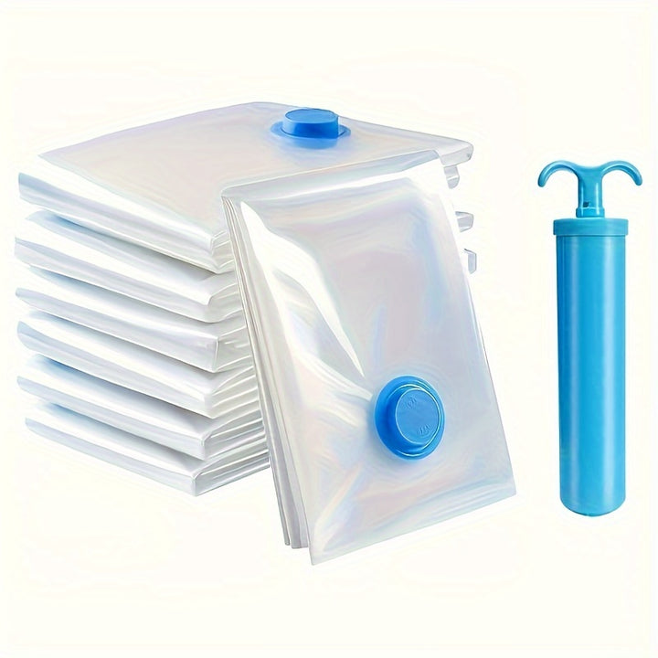 [Vacuum Storage Bags] 6pcs Vacuum Storage Bags with 1 Manual Pump - Portable Plastic Travel Bag - Suitable for Blankets, Bedding, Clothes, Quilts, Duvets, Ideal Home Supplies, Must-have Storage Space-saving Bag