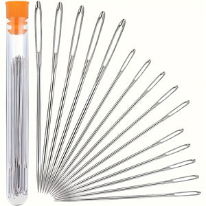 15pcs Large Eye Sewing Needles, Easy Thread Hand Embroidery Needle, 5 Sizes to Meet Different Needs, Suitable for Hand Sewing and Cross Stitch, Polished and Sharp