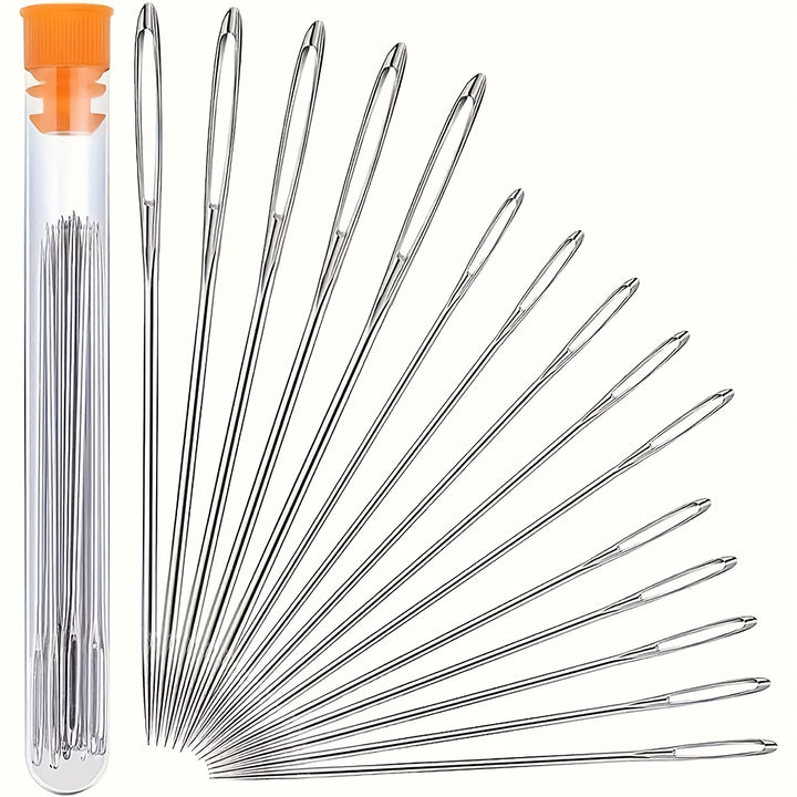 15pcs Large Eye Sewing Needles, Easy Thread Hand Embroidery Needle, 5 Sizes to Meet Different Needs, Suitable for Hand Sewing and Cross Stitch, Polished and Sharp