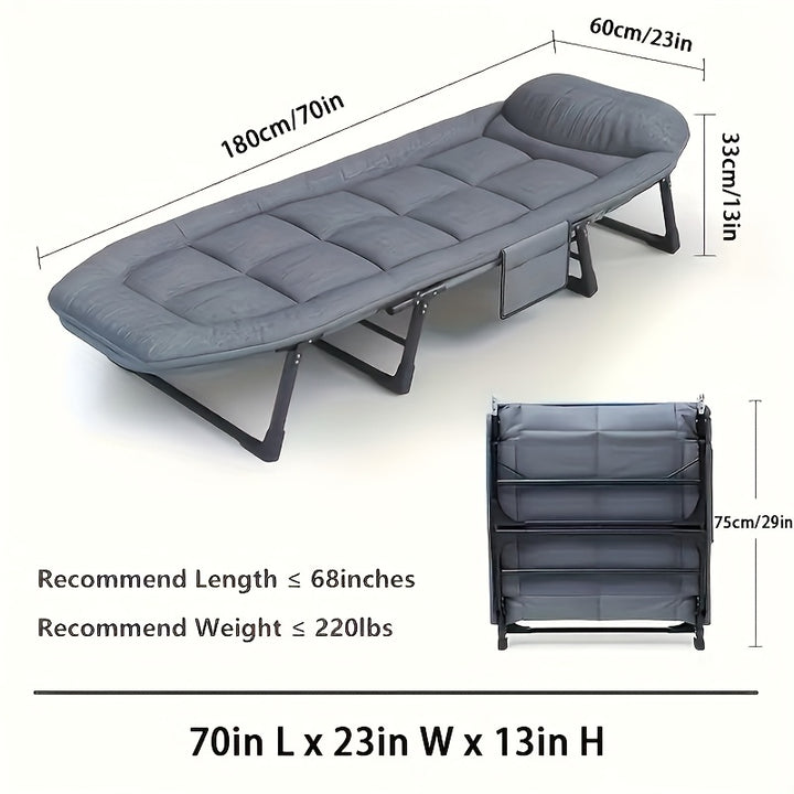 Chaise longue pliante en acier inoxydable avec coussin en polyester gris - Têtière réglable, accoudoirs et poches latérales pour la maison, le camping et la détente en extérieur, coussins de chaise d'extérieur, KNERS