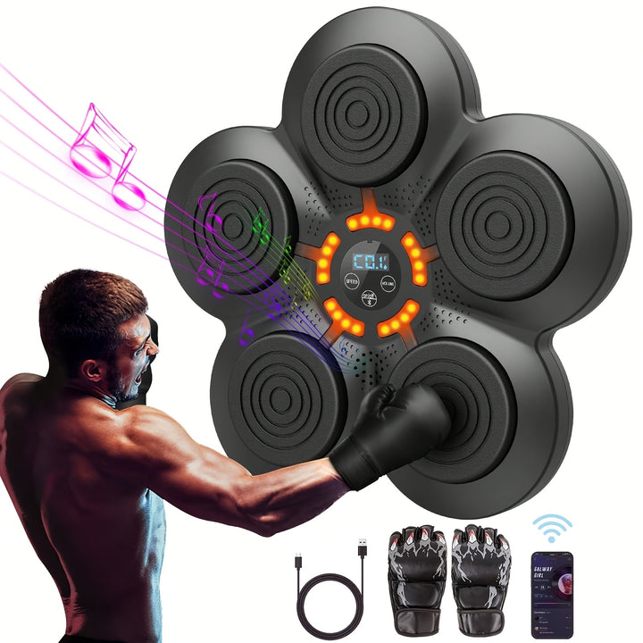 Cible de boxe électronique intelligente - Machine de boxe musicale améliorée pour adultes avec gants de boxe, équipement de frappe de fitness monté au mur pour la maison, intérieur et utilisation en salle de sport