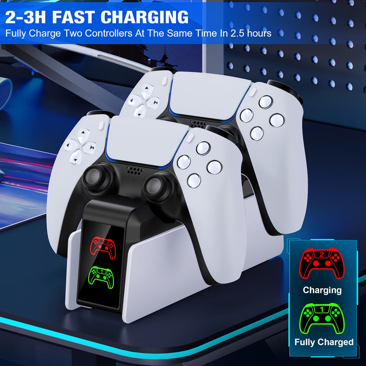 White Dual Fast Charging PS5 Accessories - Controller Charging Station For PS5 Controller