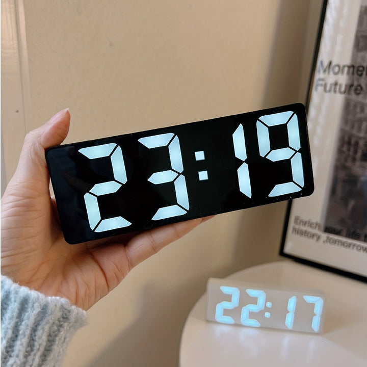 1pc Latest Digital Clock, LED Alarm Clock For Bedroom, Electronic Desktop Clock With Temperature Display, Adjustable Brightness, 12/24 Hours, Hour Clock For Bedroom (No Battery And Adapter)