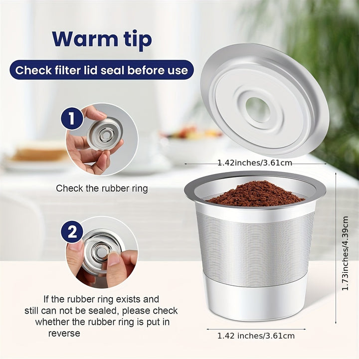 2pcs Premium Stainless Steel Reusable K-Cup Coffee Pods, 1.0 Compatible - High-Quality & Durable with 360° Perforated Brewing Design for Optimal Flavor Extraction, Rust-Resistant with Sealing Rubber Ring, Ideal for Home & Of