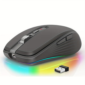 FMOUSE-M303 Ergonomic Wireless Mouse with RGB Lighting, Dual-Mode, USB-C Rechargeable - Compatible with PCs, Laptops & Desktops, Wireless Mouse for Laptop