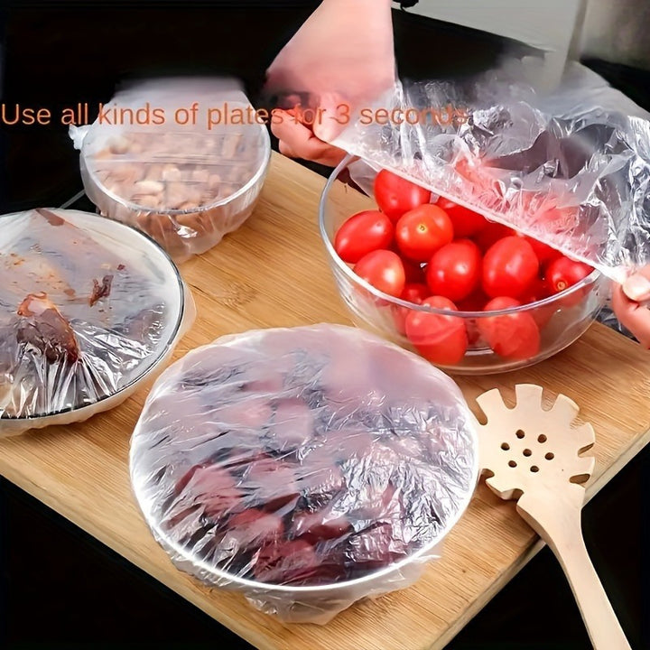 [100-Pack Reusable Transparent Covers] 100-Pack Reusable Elastic Food Storage Covers - Transparent Stretchable Plastic Bowl Plate Seal Wrap, Unscented, Perfect Alternative to Aluminum Foil and Cling Film