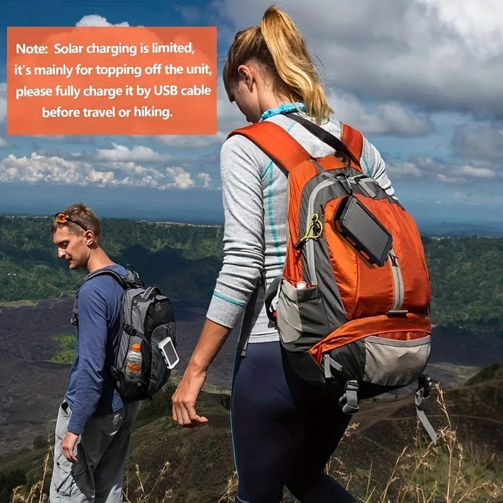 1pc, Portable Solar Power Bank with External Battery Charger and Strong LED Light, 2 USB Charging Ports for Outdoor Camping, Hiking and Emergency Use