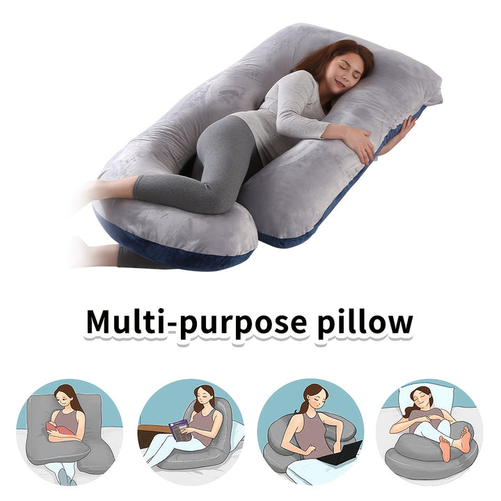60-inch J-Shaped Full Body Pillow, Maternity Pillow, Maternity Full Body Pillow with Velvet Pillowcase, Full Body Pillow with Back, Leg, And Tummy Support, Helps Ensure Adequate, Comfortable Sleep