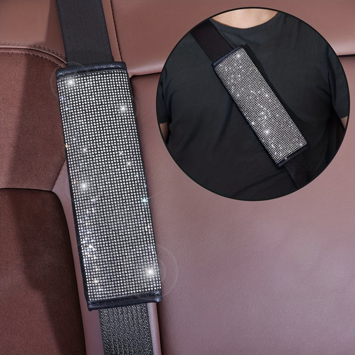 Bling Car Accessories for Women, Bling Steering Wheel Cover Bling Car Coasters Bling Set Seat Belt Shoulder Pads Ring Emblem Sticker Gear Shift Cover